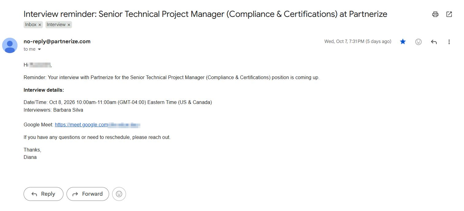 Interview invitation email a candidate received