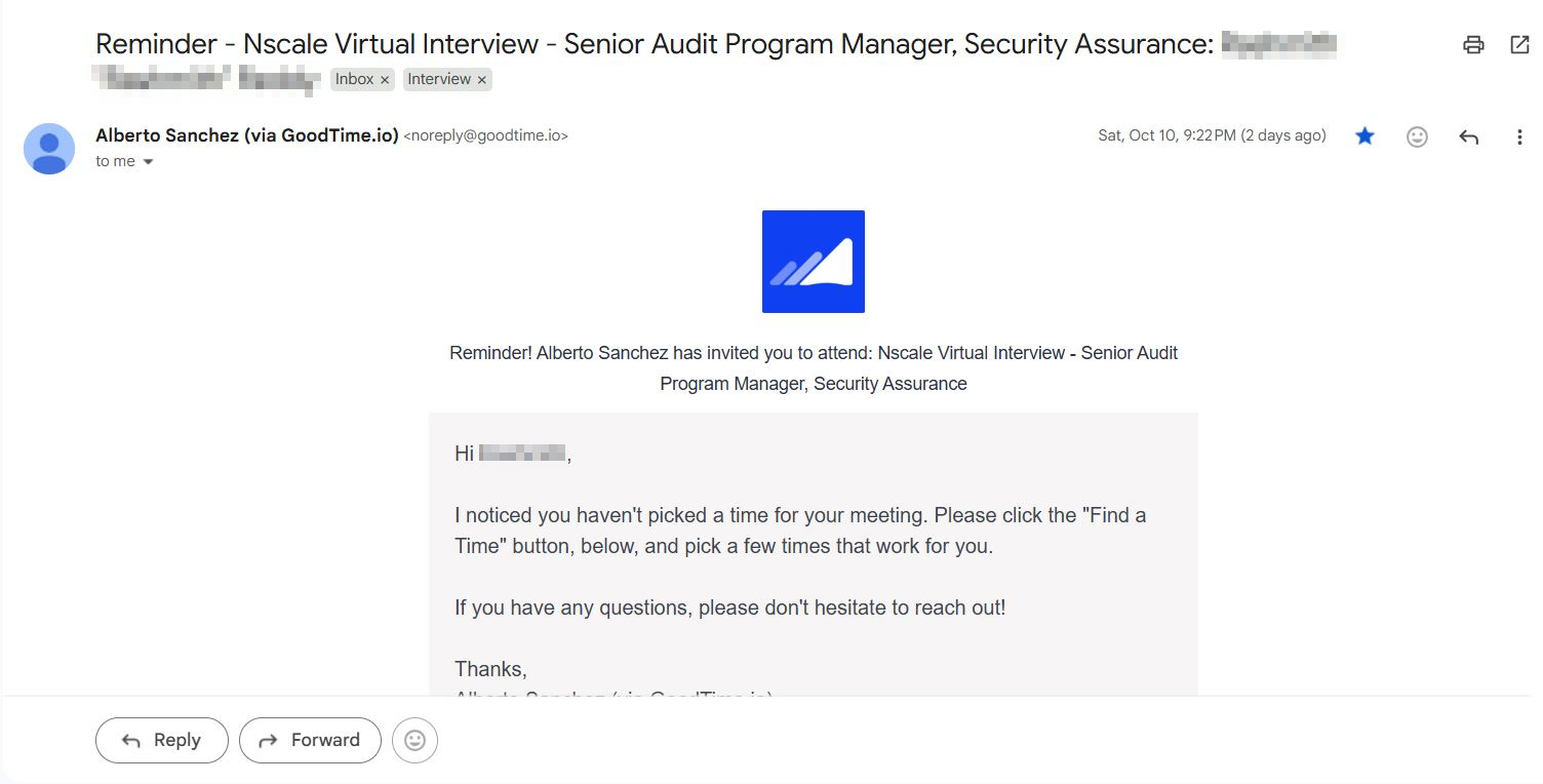 Interview invitation email a candidate received