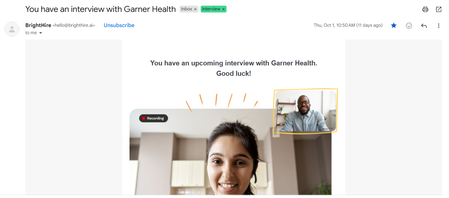 Interview invitation email a candidate received