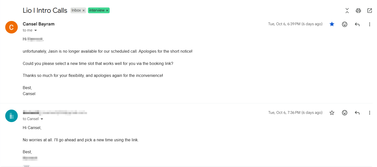 Interview invitation email a candidate received