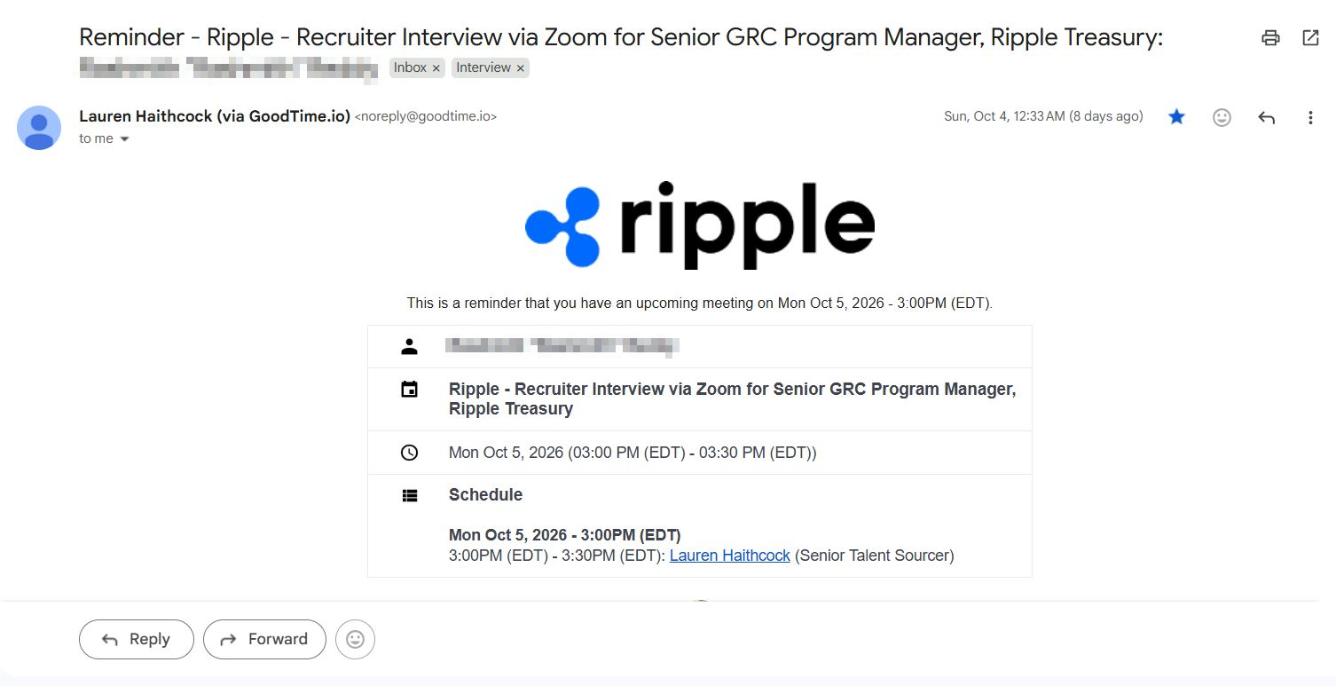 Interview invitation email a candidate received
