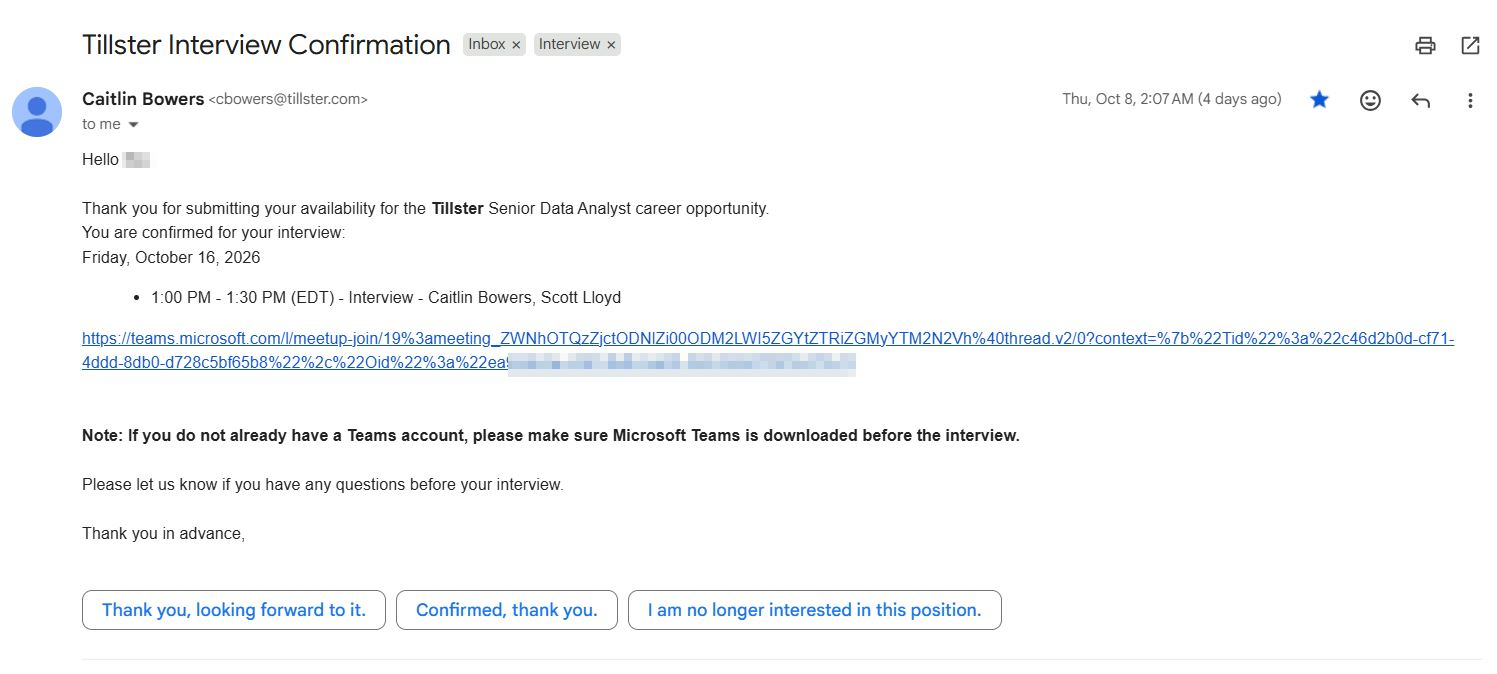 Interview invitation email a candidate received