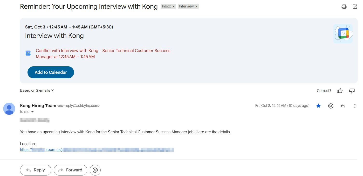 Interview invitation email a candidate received